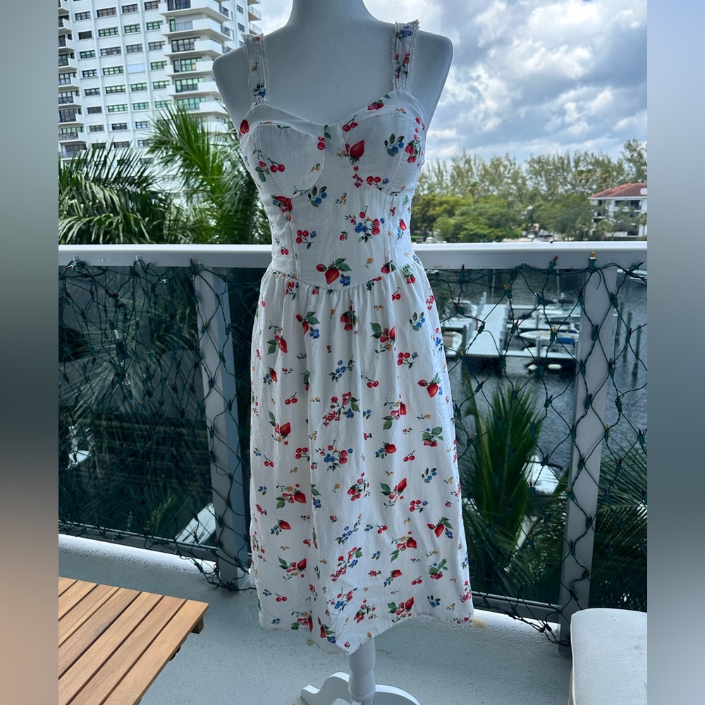 As U Wish White Midi Dress with Red Floral Print